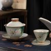 Juego de Taza de Té Gaiwan de Cerámica China con Pez Koi, Plato y Tapa Chinese Ceramic Gaiwan Koi Fish Teacup Set with Saucer and Lid