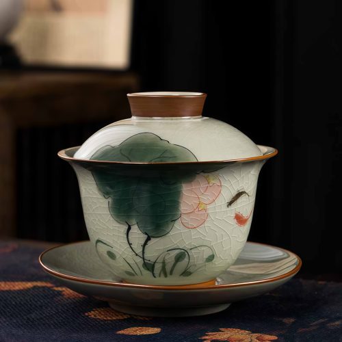 Juego de Taza de Té Gaiwan de Cerámica China con Pez Koi, Plato y Tapa Juego de Taza de Té Gaiwan de Cerámica China con Pez Koi, Plato y Tapa