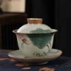 Juego de Taza de Té Gaiwan de Cerámica China con Pez Koi, Plato y Tapa Chinese Ceramic Gaiwan Koi Fish Teacup Set with Saucer and Lid