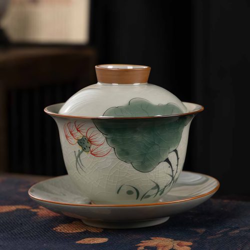Juego de Taza de Té Gaiwan de Cerámica China con Pez Koi, Plato y Tapa Juego de Taza de Té Gaiwan de Cerámica China con Pez Koi, Plato y Tapa