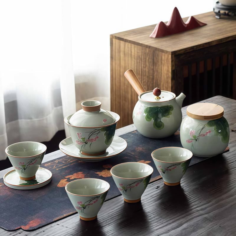 Juego de Taza de Té Gaiwan de Cerámica China con Pez Koi, Plato y Tapa Chinese Ceramic Gaiwan Koi Fish Teacup Set with Saucer and Lid