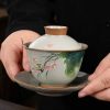 Juego de Taza de Té Gaiwan de Cerámica China con Pez Koi, Plato y Tapa Chinese Ceramic Gaiwan Koi Fish Teacup Set with Saucer and Lid