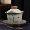 Juego de Taza de Té Gaiwan de Cerámica China con Pez Koi, Plato y Tapa Chinese Ceramic Gaiwan Koi Fish Teacup Set with Saucer and Lid
