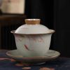 Juego de Taza de Té Gaiwan de Cerámica China con Pez Koi, Plato y Tapa Chinese Ceramic Gaiwan Koi Fish Teacup Set with Saucer and Lid