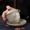 Juego de Taza de Té Gaiwan de Cerámica China con Pez Koi, Plato y Tapa Chinese Ceramic Gaiwan Koi Fish Teacup Set with Saucer and Lid