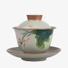 Juego de Taza de Té Gaiwan de Cerámica China con Pez Koi, Plato y Tapa Chinese Ceramic Gaiwan Koi Fish Teacup Set with Saucer and Lid