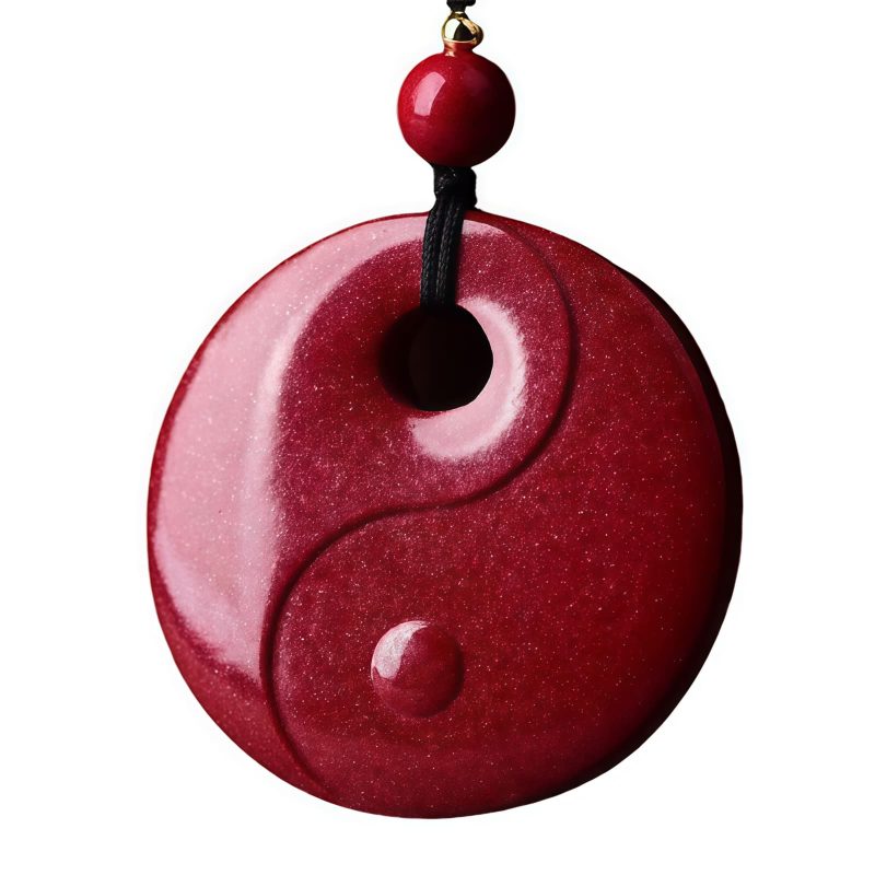Collar con colgante de cinabrio: Buda sonriente, Yin Yang Cinnabar Laughing Buddha Yin Yang Pendant Necklace