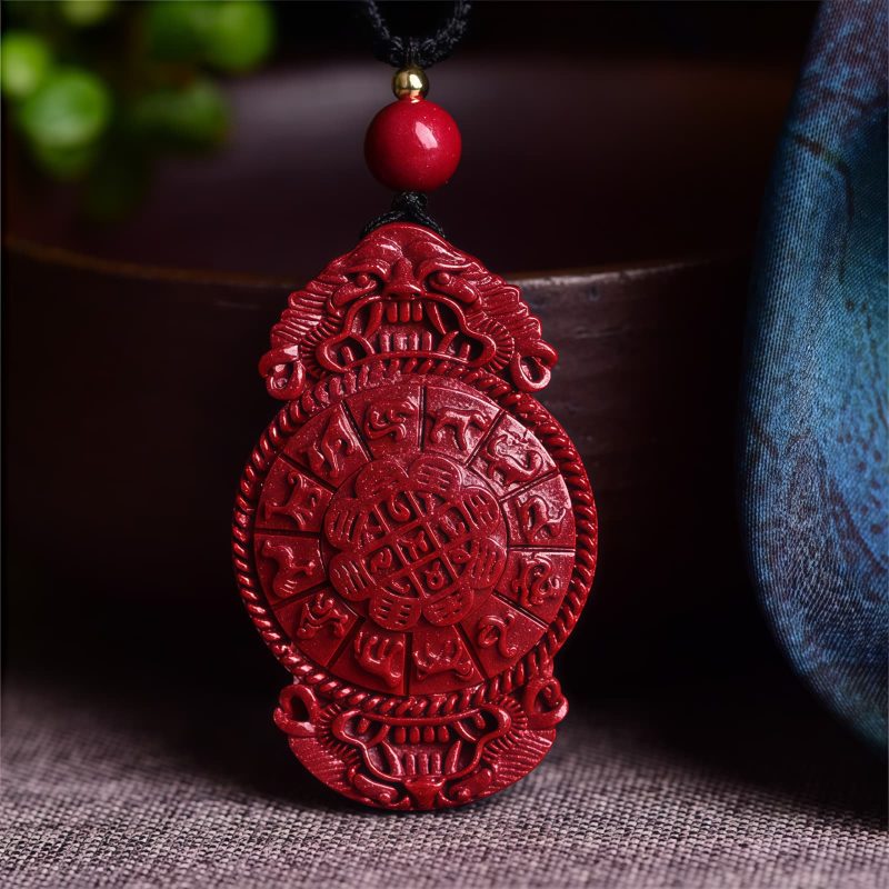 Collar con colgante de cinabrio: Buda sonriente, Yin Yang Cinnabar Laughing Buddha Yin Yang Pendant Necklace