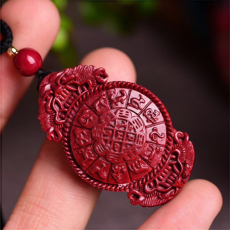 Collar con colgante de cinabrio: Buda sonriente, Yin Yang Cinnabar Laughing Buddha Yin Yang Pendant Necklace