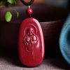 Collar con colgante de cinabrio: Buda sonriente, Yin Yang Cinnabar Laughing Buddha Yin Yang Pendant Necklace