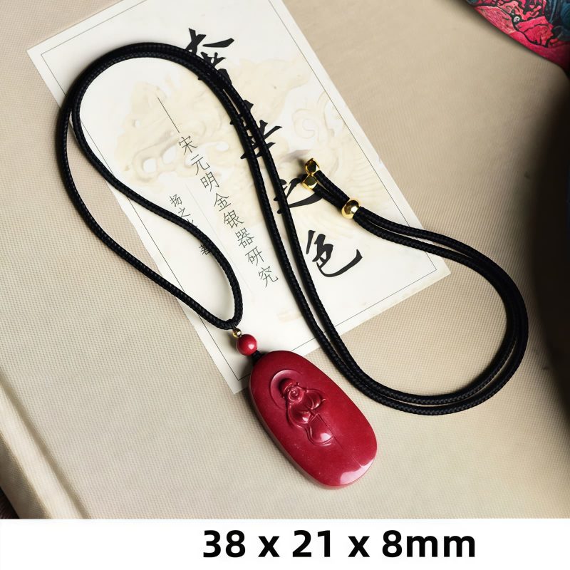 Collar con colgante de cinabrio: Buda sonriente, Yin Yang Cinnabar Laughing Buddha Yin Yang Pendant Necklace