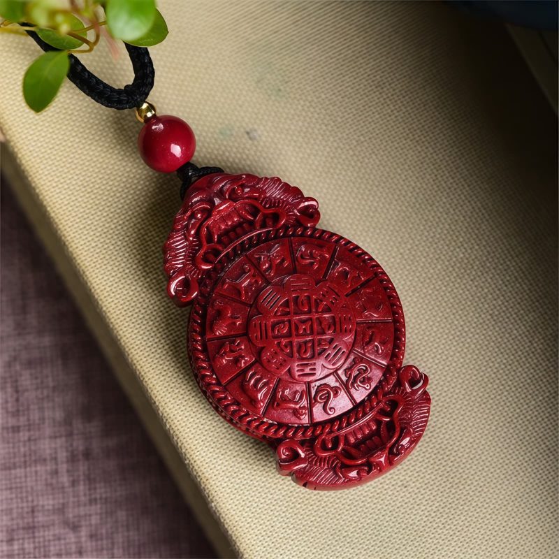 Collar con colgante de cinabrio: Buda sonriente, Yin Yang Cinnabar Laughing Buddha Yin Yang Pendant Necklace