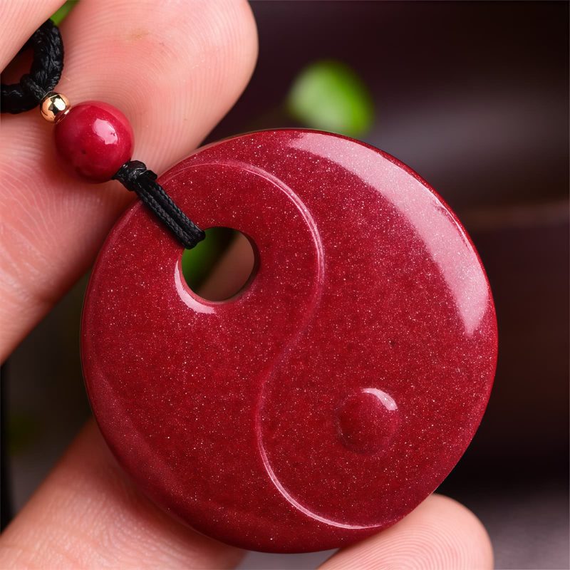 Collar con colgante de cinabrio: Buda sonriente, Yin Yang Cinnabar Laughing Buddha Yin Yang Pendant Necklace