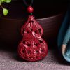Collar con colgante de cinabrio: Buda sonriente, Yin Yang Cinnabar Laughing Buddha Yin Yang Pendant Necklace