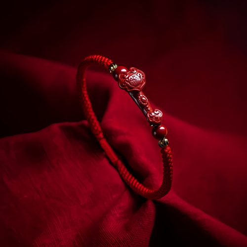 Pulseira Protetora de Bençãos com PiXiu de Cinábrio Pulseira Protetora de Bençãos com PiXiu de Cinábrio