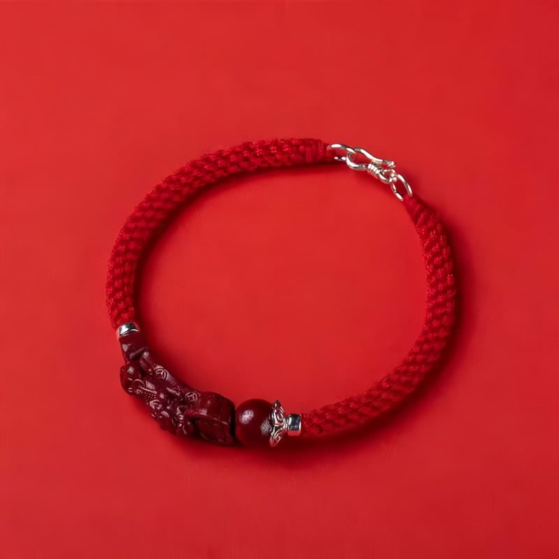 Pulsera de Atracción de Riqueza Pixiu de Cinabrio Cinnabar Pixiu Wealth Attraction Bracelet