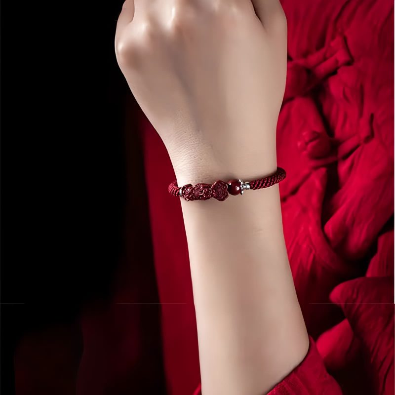 Pulsera de Atracción de Riqueza Pixiu de Cinabrio Cinnabar Pixiu Wealth Attraction Bracelet
