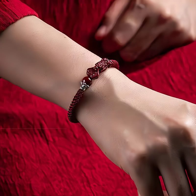 Pulsera de Atracción de Riqueza Pixiu de Cinabrio Cinnabar Pixiu Wealth Attraction Bracelet