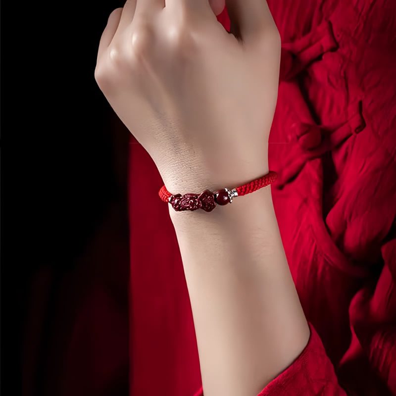 Pulsera de Atracción de Riqueza Pixiu de Cinabrio Cinnabar Pixiu Wealth Attraction Bracelet
