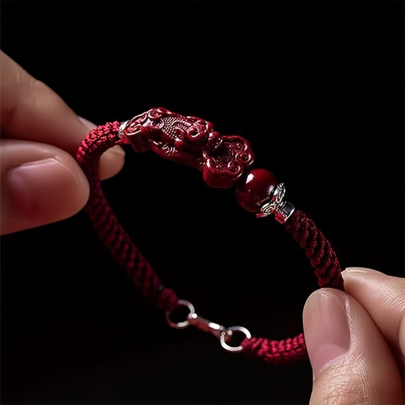 Pulsera de Atracción de Riqueza Pixiu de Cinabrio Cinnabar Pixiu Wealth Attraction Bracelet
