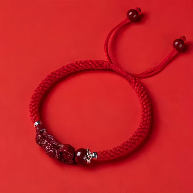 Pulsera de Atracción de Riqueza Pixiu de Cinabrio Cinnabar Pixiu Wealth Attraction Bracelet