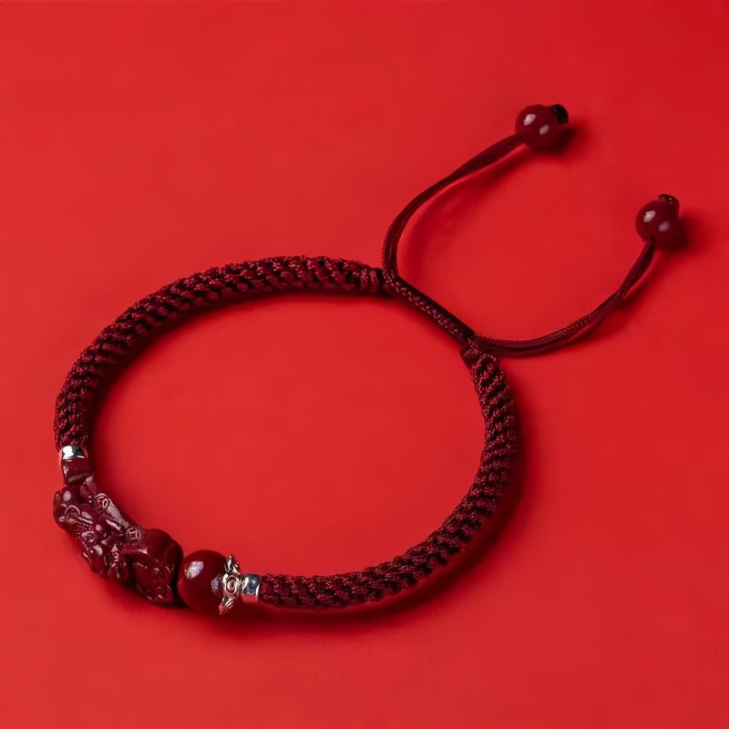 Pulsera de Atracción de Riqueza Pixiu de Cinabrio Cinnabar Pixiu Wealth Attraction Bracelet