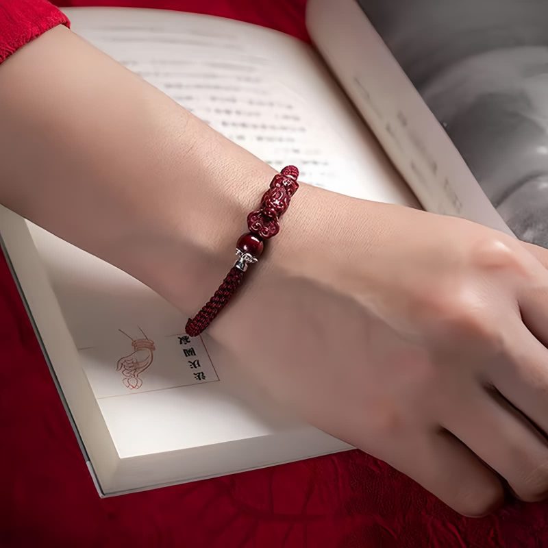 Pulsera de Atracción de Riqueza Pixiu de Cinabrio Cinnabar Pixiu Wealth Attraction Bracelet
