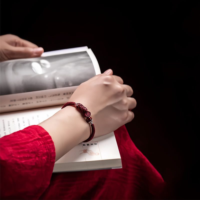 Pulsera de Atracción de Riqueza Pixiu de Cinabrio Cinnabar Pixiu Wealth Attraction Bracelet