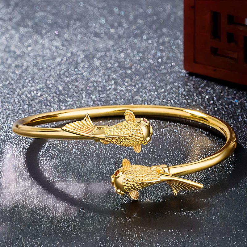Pulseira Dupla de Carpas de Cobre para Prosperidade Copper Double Koi Fish Prosperity Bracelet