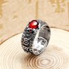 銅製ガーネット貔貅(ピクシー)調節可能リング - 富と繁栄を招くお守り Copper Garnet PiXiu Wealth Adjustable Ring