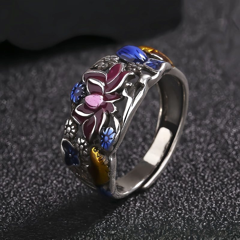 Anillo de la Suerte con Carpa Koi y Loto de Cobre Copper Koi Fish Lotus Luck Ring
