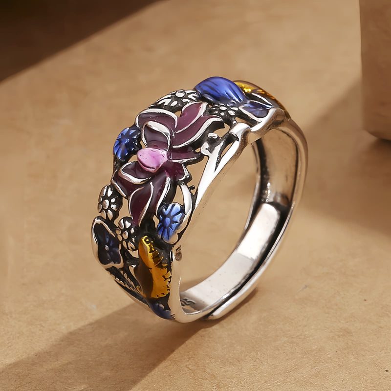 Anillo de la Suerte con Carpa Koi y Loto de Cobre Copper Koi Fish Lotus Luck Ring