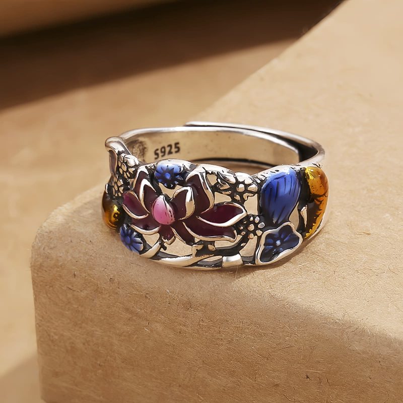 Anillo de la Suerte con Carpa Koi y Loto de Cobre Copper Koi Fish Lotus Luck Ring