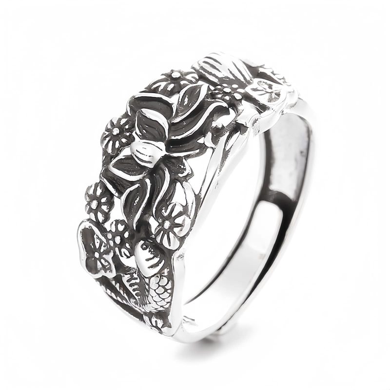 銅製蓮の花と鯉の魚 エンライトメントリング Copper Lotus Koi Fish Enlightenment Ring