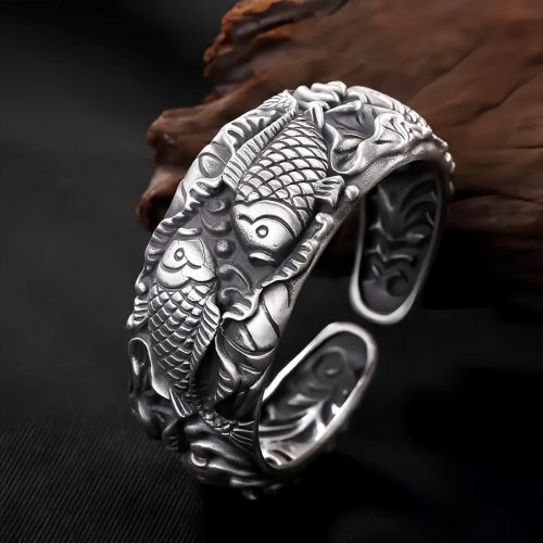 Pulsera de la Riqueza con Carpas Koi y Loto, Bañada en Cobre Pulsera de la Riqueza con Carpas Koi y Loto, Bañada en Cobre