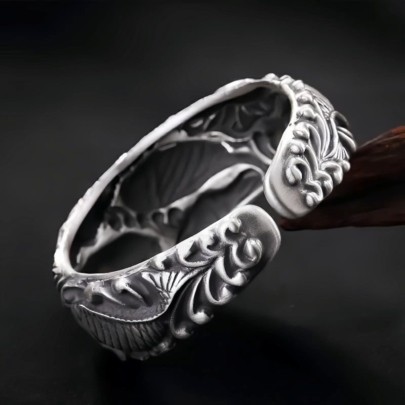 Pulseira de Carpa Prateada com Banho de Cobre e Lótus para Riqueza Copper Plated Silver Koi Fish Lotus Wealth Bracelet
