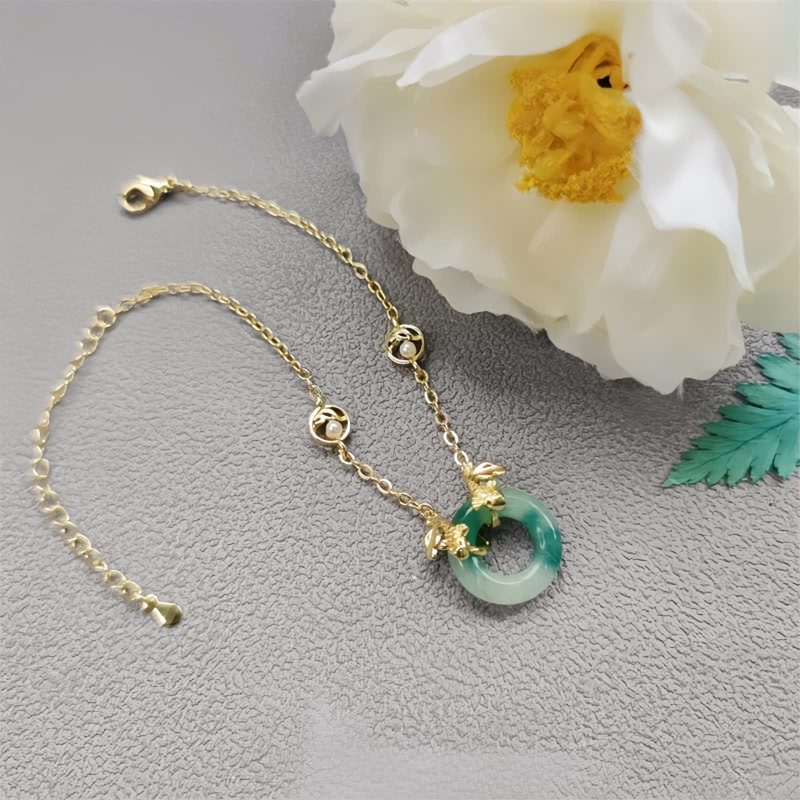 Pulseira Harmonia Carpa de Jade Ciano Cyan Jade Koi Fish Harmony Bracelet