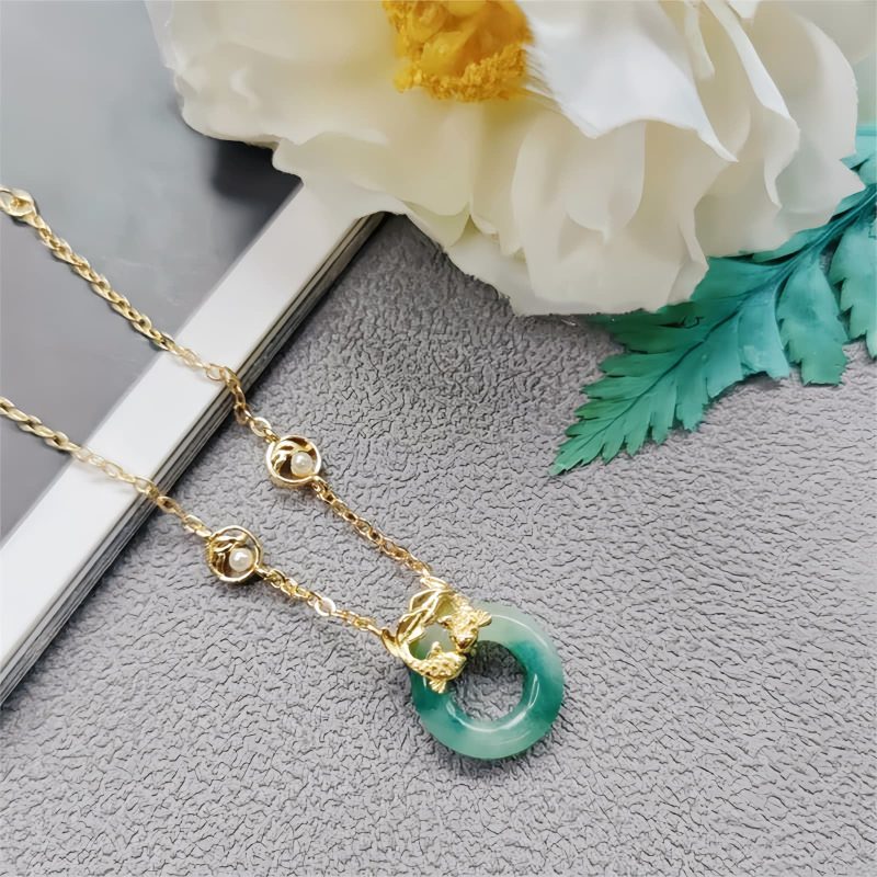 Pulseira Harmonia Carpa de Jade Ciano Cyan Jade Koi Fish Harmony Bracelet
