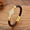 Pulseira de Couro com Olho Grego e Aço Inoxidável Evil Eye Leather Stainless Steel Bracelet