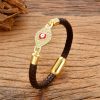 Pulseira de Couro com Olho Grego e Aço Inoxidável Evil Eye Leather Stainless Steel Bracelet