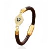 Pulseira de Couro com Olho Grego e Aço Inoxidável Evil Eye Leather Stainless Steel Bracelet