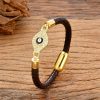Pulseira de Couro com Olho Grego e Aço Inoxidável Evil Eye Leather Stainless Steel Bracelet