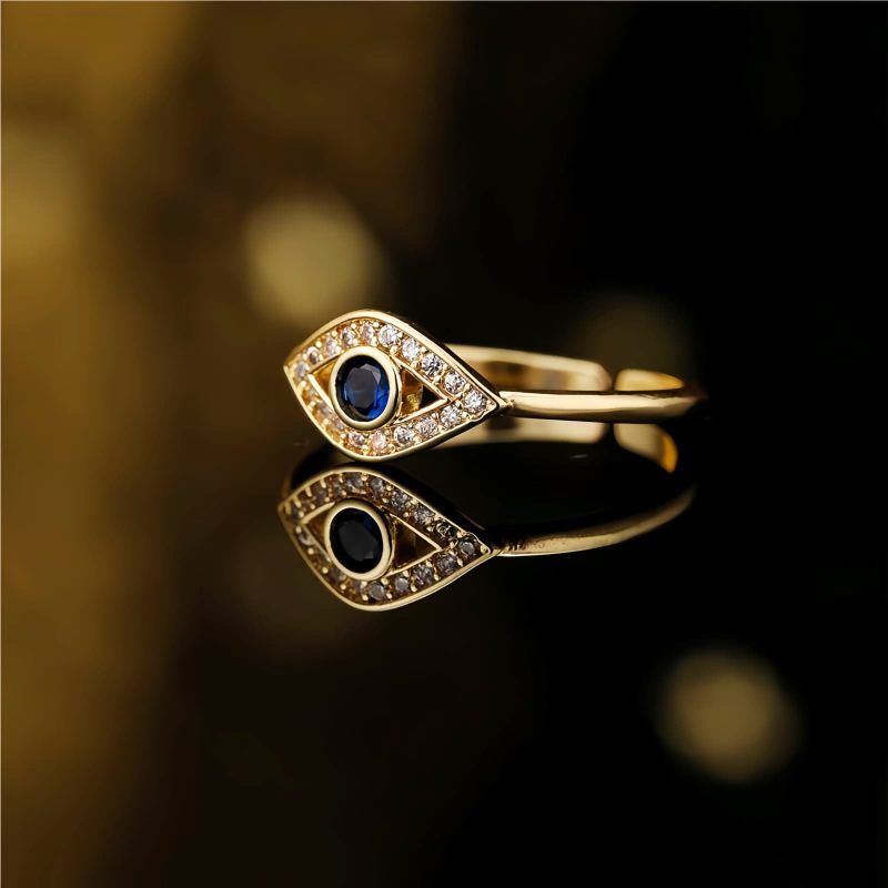 Anel de Cobre com Olho Grego para Proteção Evil Eye Copper Protection Ring