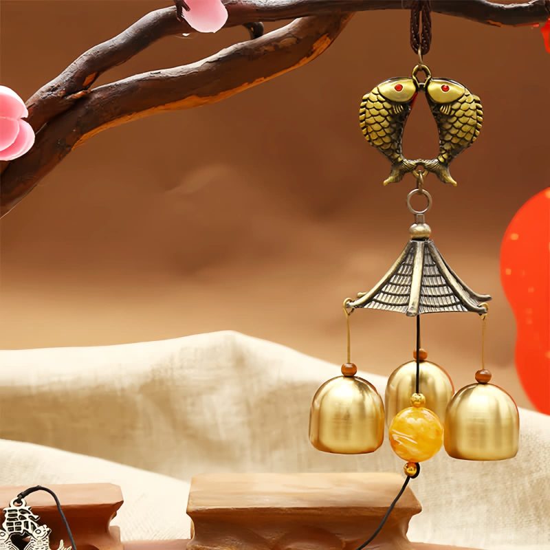 Campana de Viento de Cobre con Pez Koi Feng Shui Feng Shui Copper Koi Fish Wind Chime