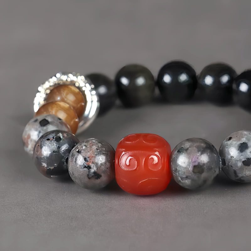 Pulsera de Protección con Obsidiana Dorada, Ágata Roja y Roca Volcánica Gold Sheen Obsidian Red Agate Protection Bracelet