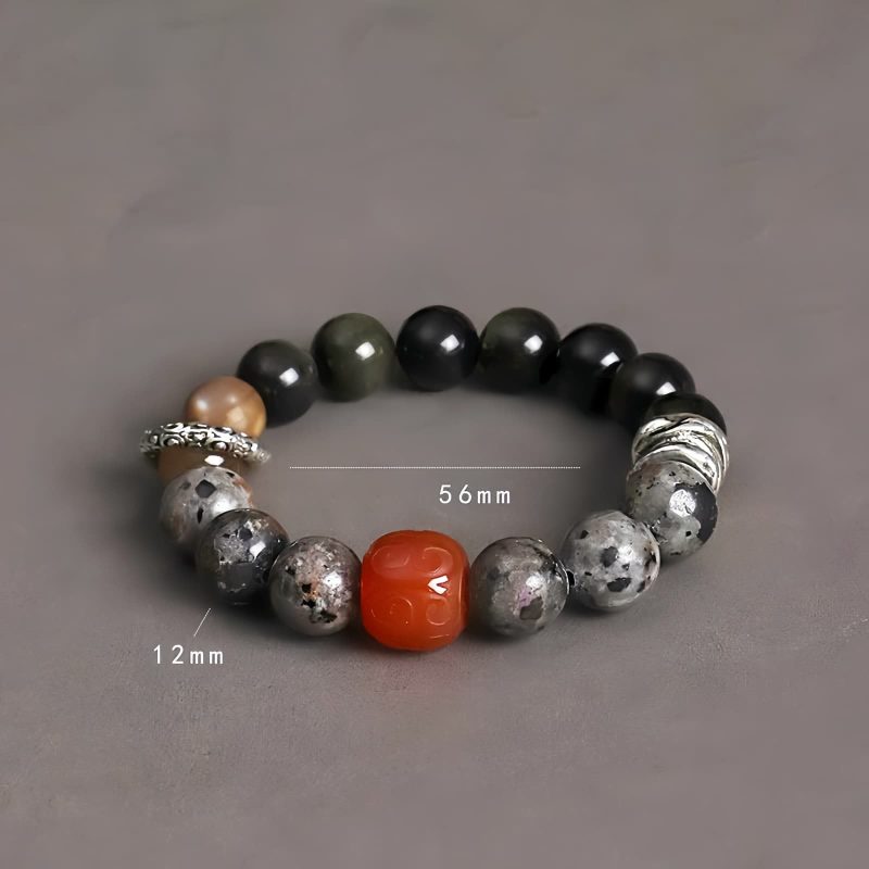 Pulsera de Protección con Obsidiana Dorada, Ágata Roja y Roca Volcánica Gold Sheen Obsidian Red Agate Protection Bracelet