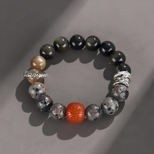 Pulsera de Protección con Obsidiana Dorada, Ágata Roja y Roca Volcánica Pulsera de Protección con Obsidiana Dorada, Ágata Roja y Roca Volcánica
