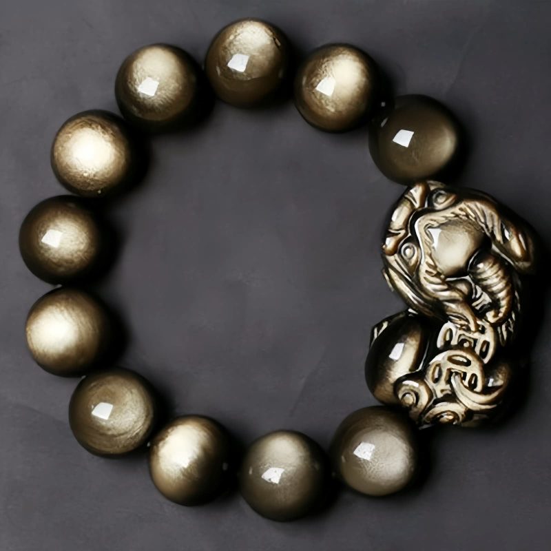 Pulseira de Obsidiana Dourada com Pixiu para Proteção Golden Obsidian PiXiu Protection Bracelet