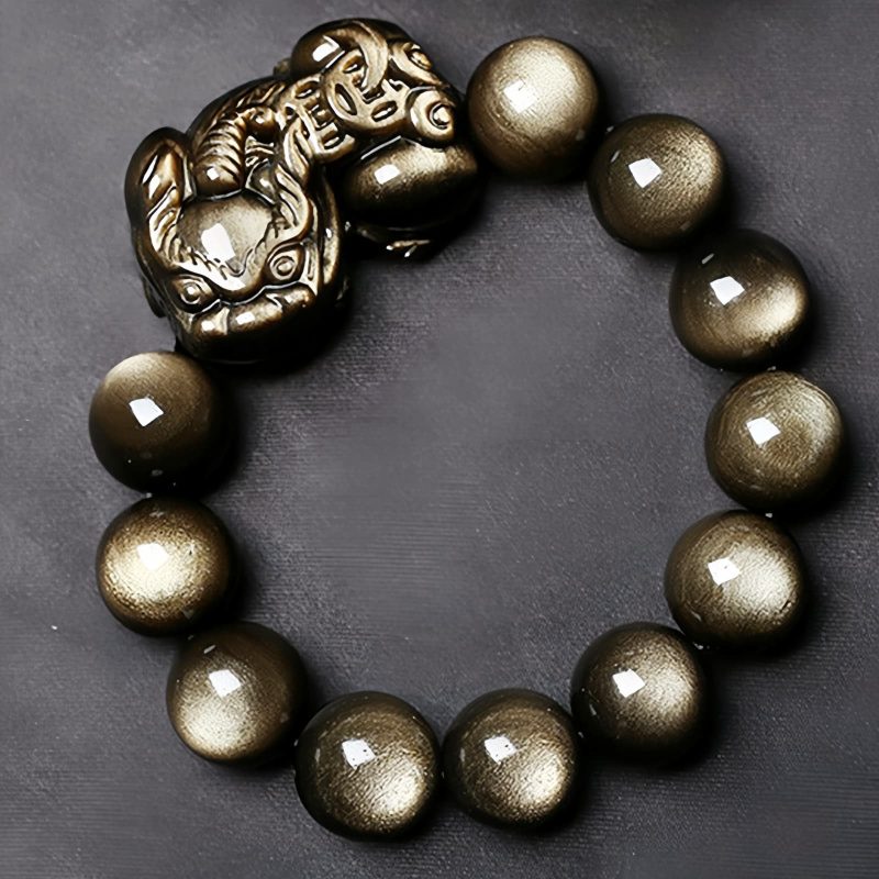 Pulseira de Obsidiana Dourada com Pixiu para Proteção Golden Obsidian PiXiu Protection Bracelet