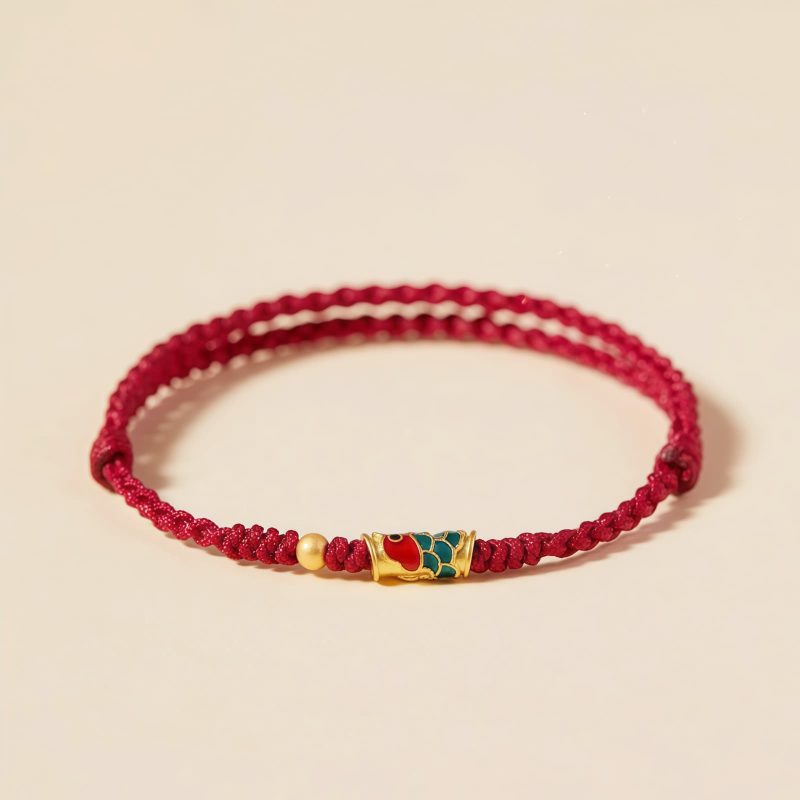 Pulseira Artesanal de Carpa Dourada para Prosperidade Handcrafted Koi Fish Wealth Bracelet
